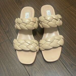 Steven NY Beliza Nude Leather Braided Double Strap Block Heel Sandals | Size 8